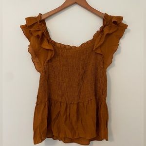 Nanette Lepore Smocked Flutter Sleeve Top, Glazed Ginger, Size L